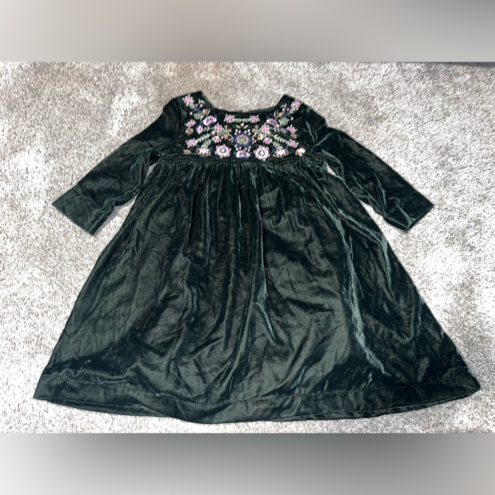Peek euc girls green velour dress 8y